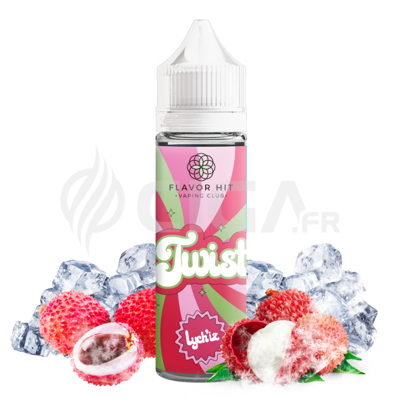 E-liquide Lych'iz en flacon de 50ml de Twist de Flavor Hit. E-liquide Lych'iz en flacon de 50ml de Twist de Flavor Hit.